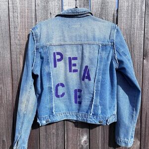 Repurposed and hand stenciled jean jacket